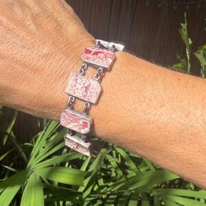 Vintage JL925 Jessica Lee Pottery Shard Bracelet Sterling Silver